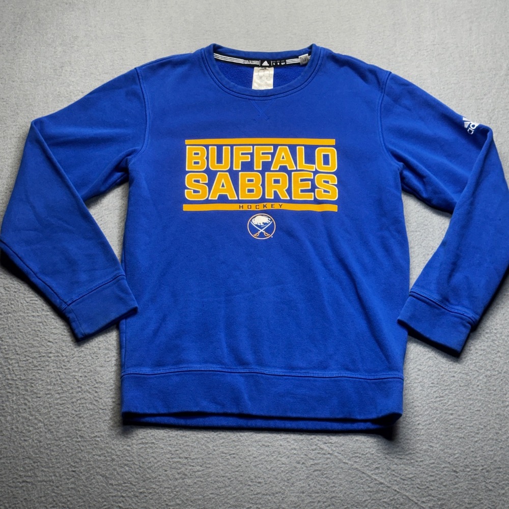 Adidas Buffalo Sabres Hockey Sweatshirt Mens Small Blue Crewneck NHL Fleece Logo